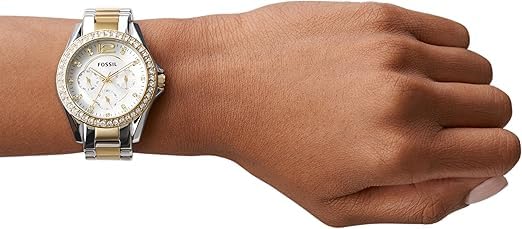 Reloj Fossil Riley para Mujer – Cronógrafo, Caja 38 mm, Acero Bicolor Plata y Oro