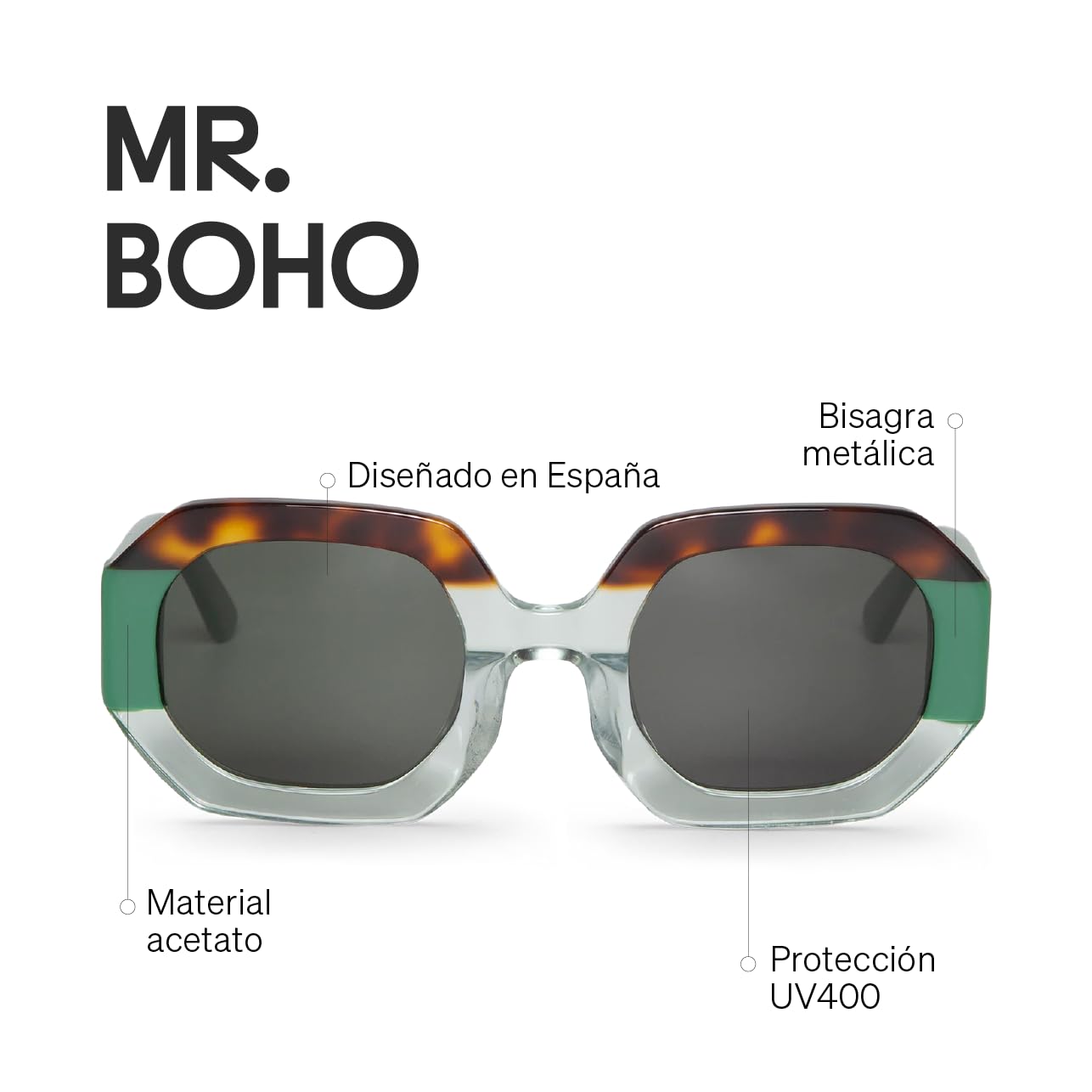 Gafas de Sol Mujer MR. BOHO Sagene – Montura de Acetato Color Philo, Protección UV400 Cat.3, Diseño Octogonal