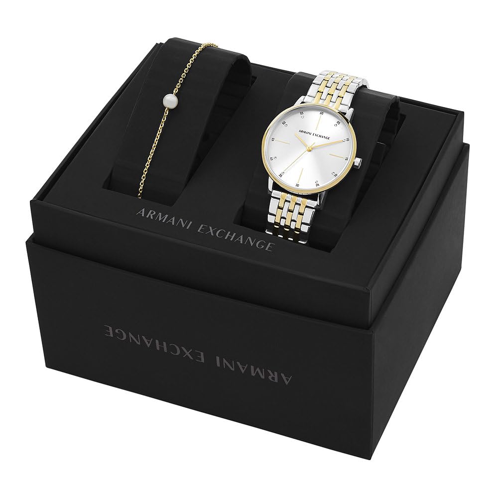 Reloj Armani Exchange para Mujer – Cuarzo, 3 Agujas, Caja 36 mm, Correa de Acero Inoxidable Bicolor Plata y Oro