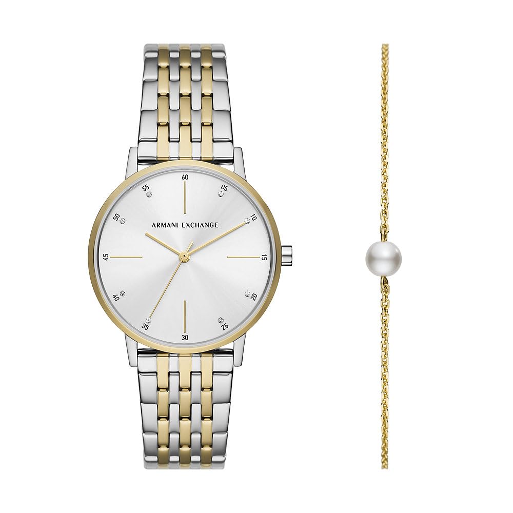 Reloj Armani Exchange para Mujer – Cuarzo, 3 Agujas, Caja 36 mm, Correa de Acero Inoxidable Bicolor Plata y Oro