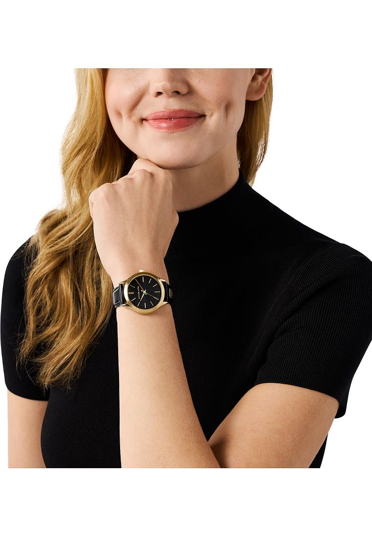 Reloj Michael Kors Slim Runway para Mujer – 38 mm, Movimiento de Cuarzo, Correa de Piel Negr