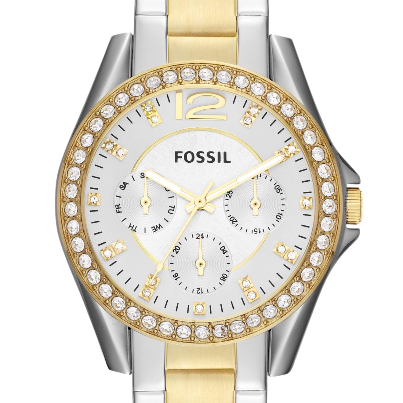 Reloj Fossil Riley para Mujer – Cronógrafo, Caja 38 mm, Acero Bicolor Plata y Oro