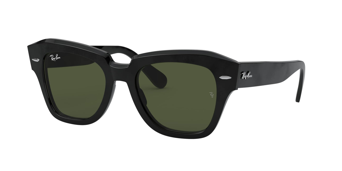 Gafas de Sol Mujer Ray-Ban State Street – Montura Negra, Lentes Verdes Oscuros 49 mm, Protección UV400