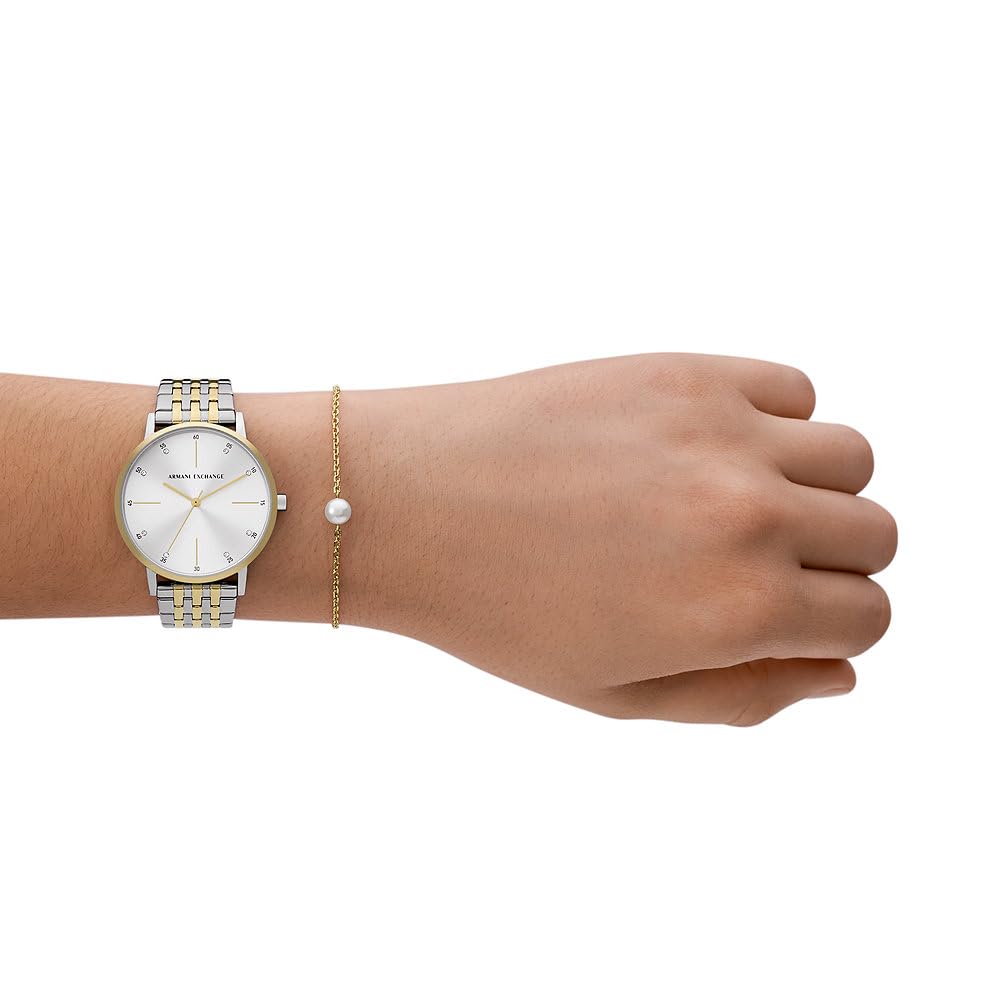 Reloj Armani Exchange para Mujer – Cuarzo, 3 Agujas, Caja 36 mm, Correa de Acero Inoxidable Bicolor Plata y Oro