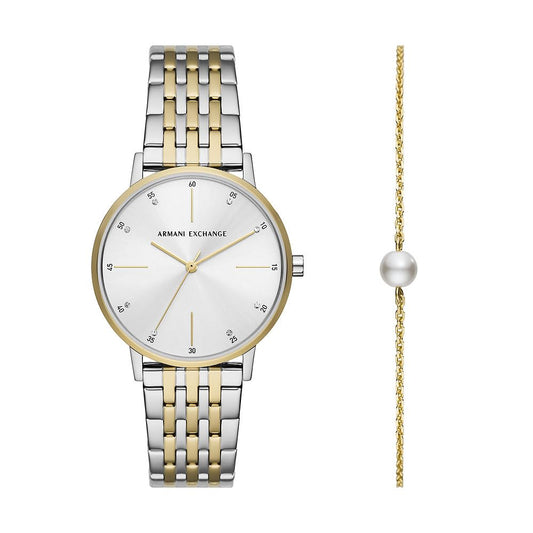 Reloj Armani Exchange para Mujer – Cuarzo, 3 Agujas, Caja 36 mm, Correa de Acero Inoxidable Bicolor Plata y Oro