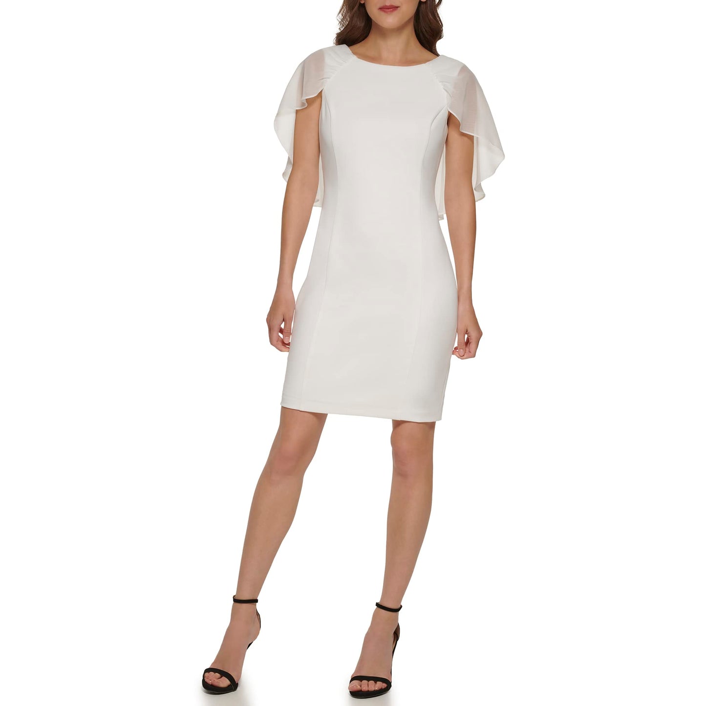 Vestido Combinado de Manga Corta para Mujer DKNY – Color Marfil, Talla 4