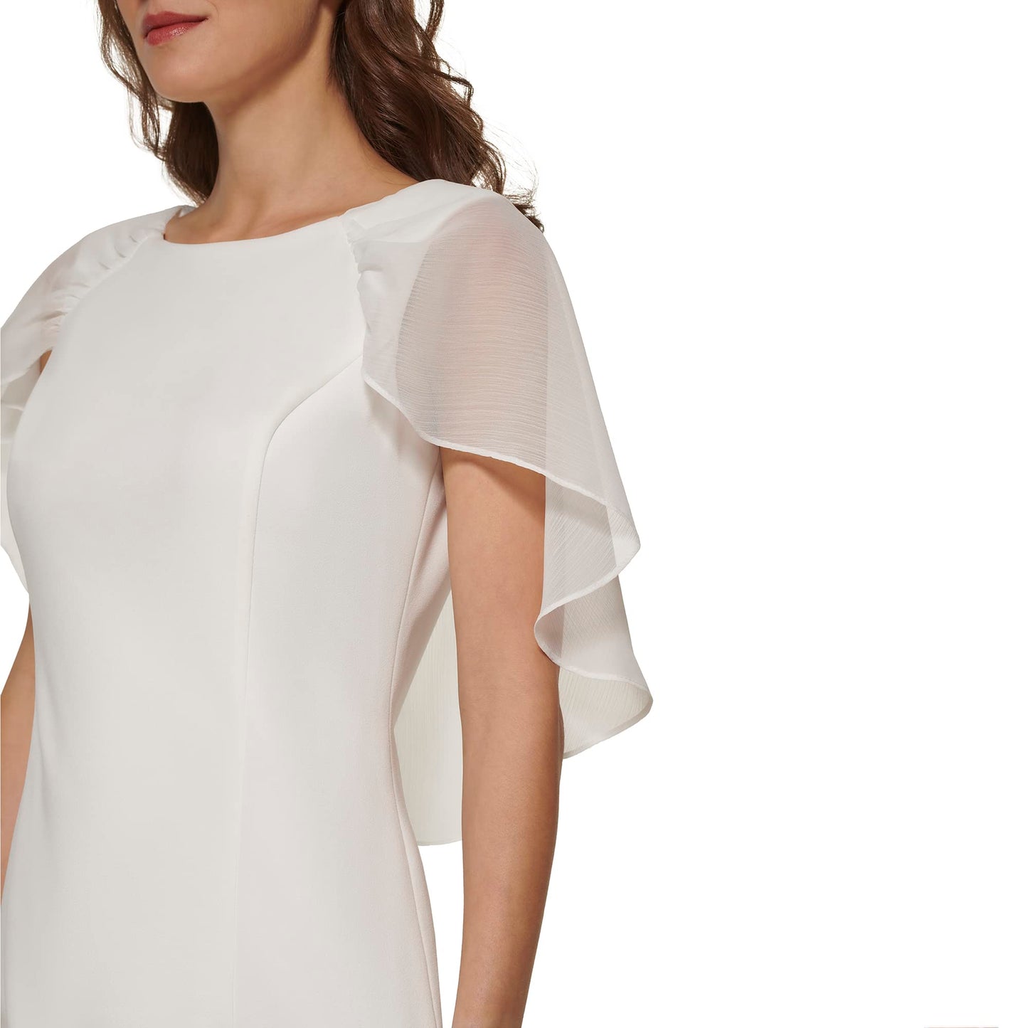 Vestido Combinado de Manga Corta para Mujer DKNY – Color Marfil, Talla 4