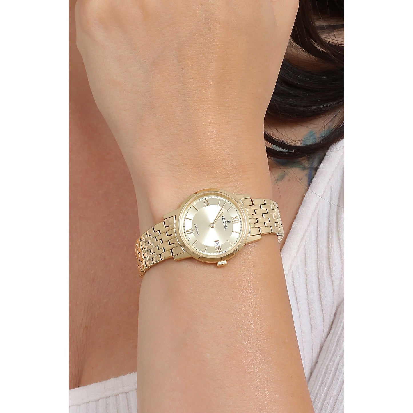 Reloj Festina para Mujer F20021/2 – Swiss Made, Caja y Correa de Acero Inoxidable Dorado